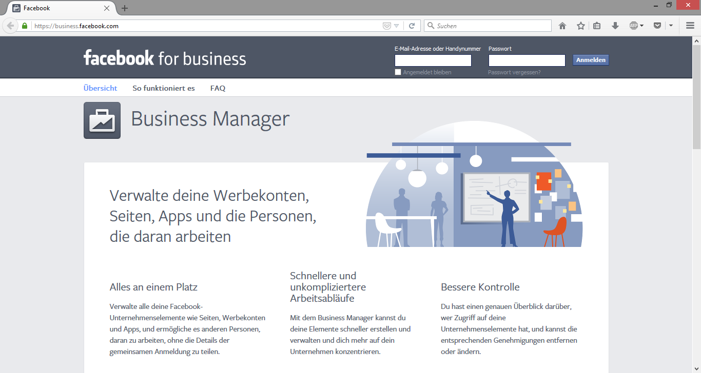 Facebook für Unternehmen Startseite
