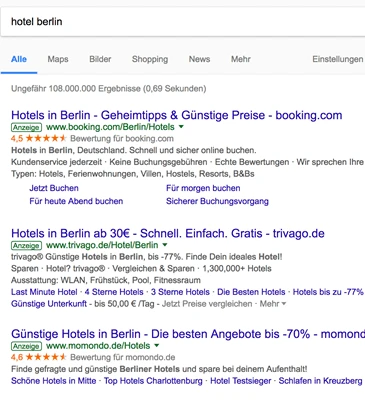 Google Ads Suchergebnisse