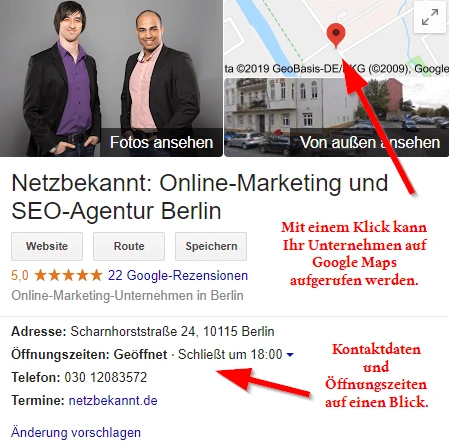 Google My Business Kontaktdaten Öffnungszeiten