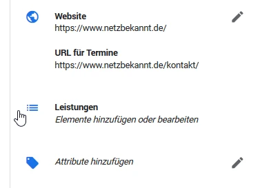 Google My Business Leistungen Preise eintragen