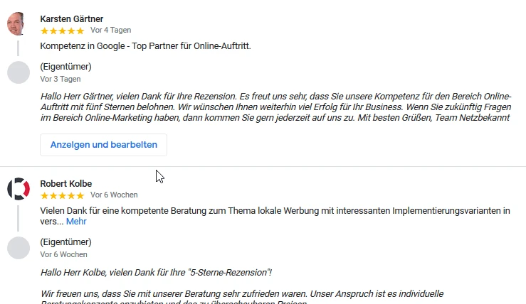 Google My Business Reviews Rezensionen